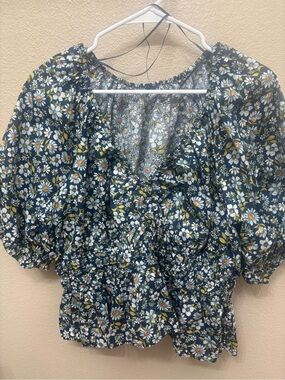 Smocked V-Neck Peplum Top